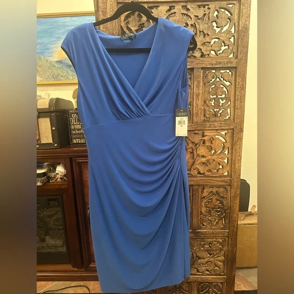 ralph lauren royal blue dress RALPH LAUREN Halter Ruffle Dress in Cobalt